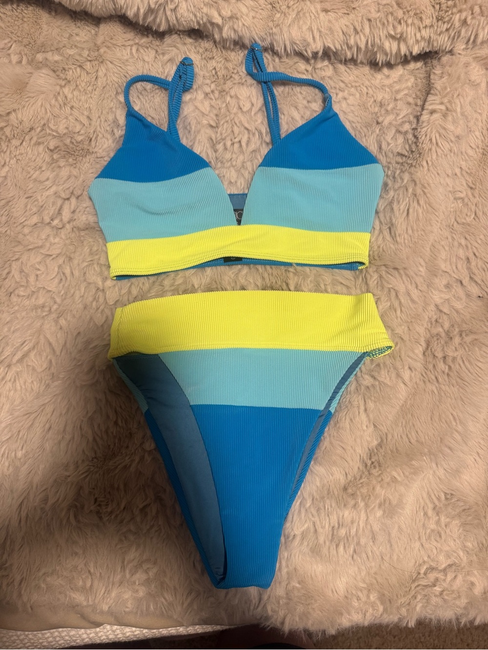 Beach Riot Blue & Neon Green Colorblock Bikini Set! - Picture 2 of 2